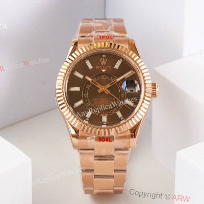 AAA Grade Rolex Sky Dweller Rose Gold Chocolate Dial Swiss Cal.9002 Super Clone